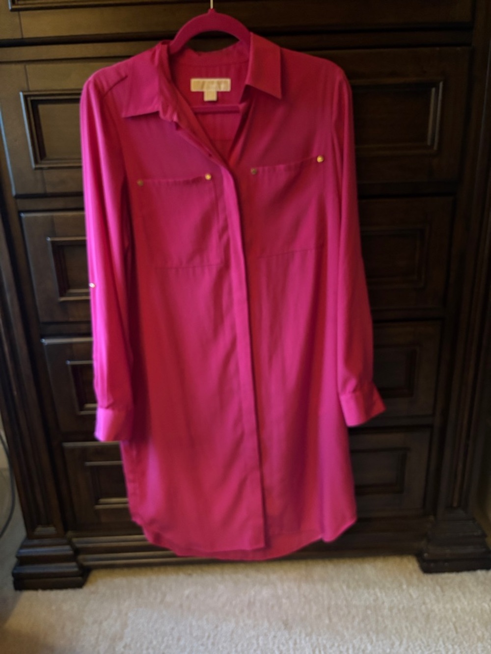 Michael Kors Hot Pink Collared Shirt Dress